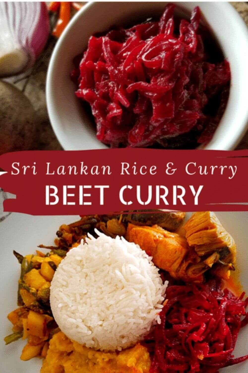 rice and curry featuring beetroot curry pinterest pin image