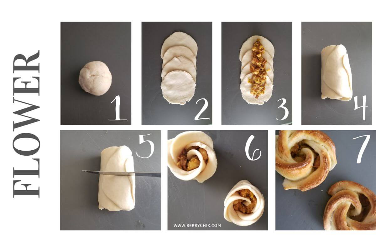 Flower‑shaped bread bun with petal design.