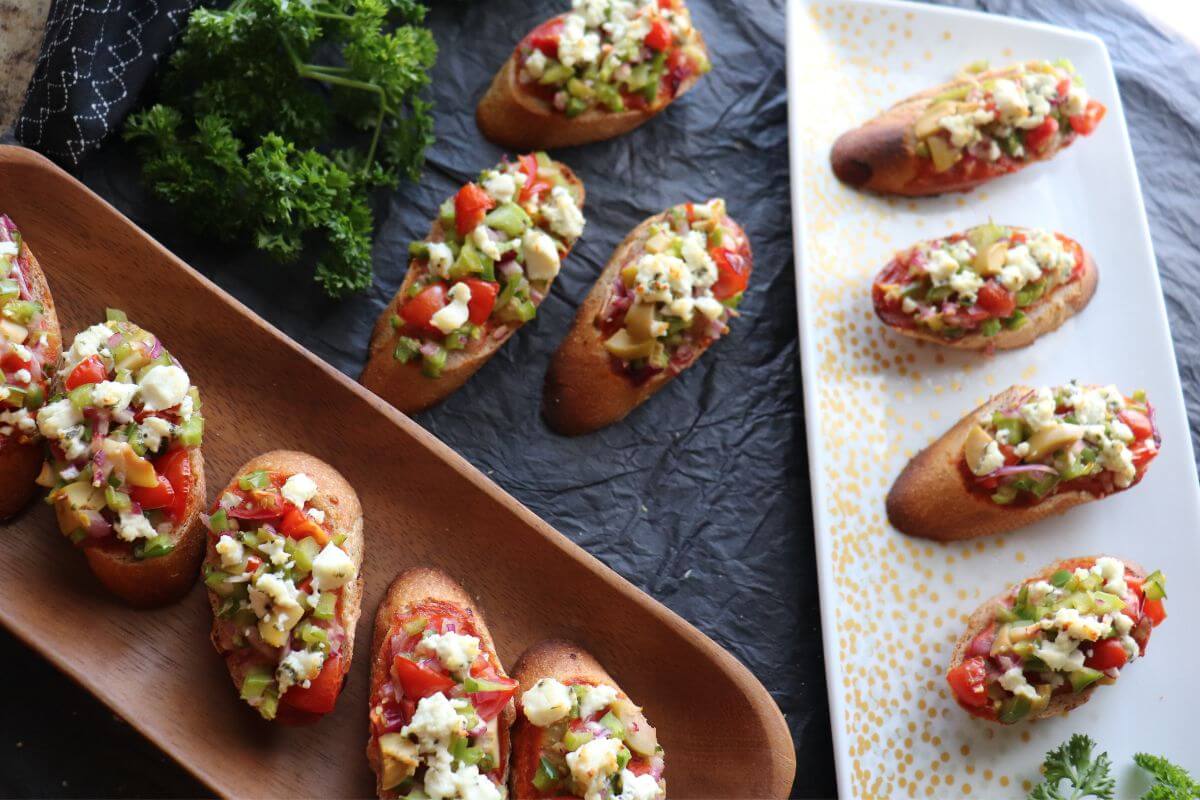 Spiced bruschetta fusion arranged on a serving board