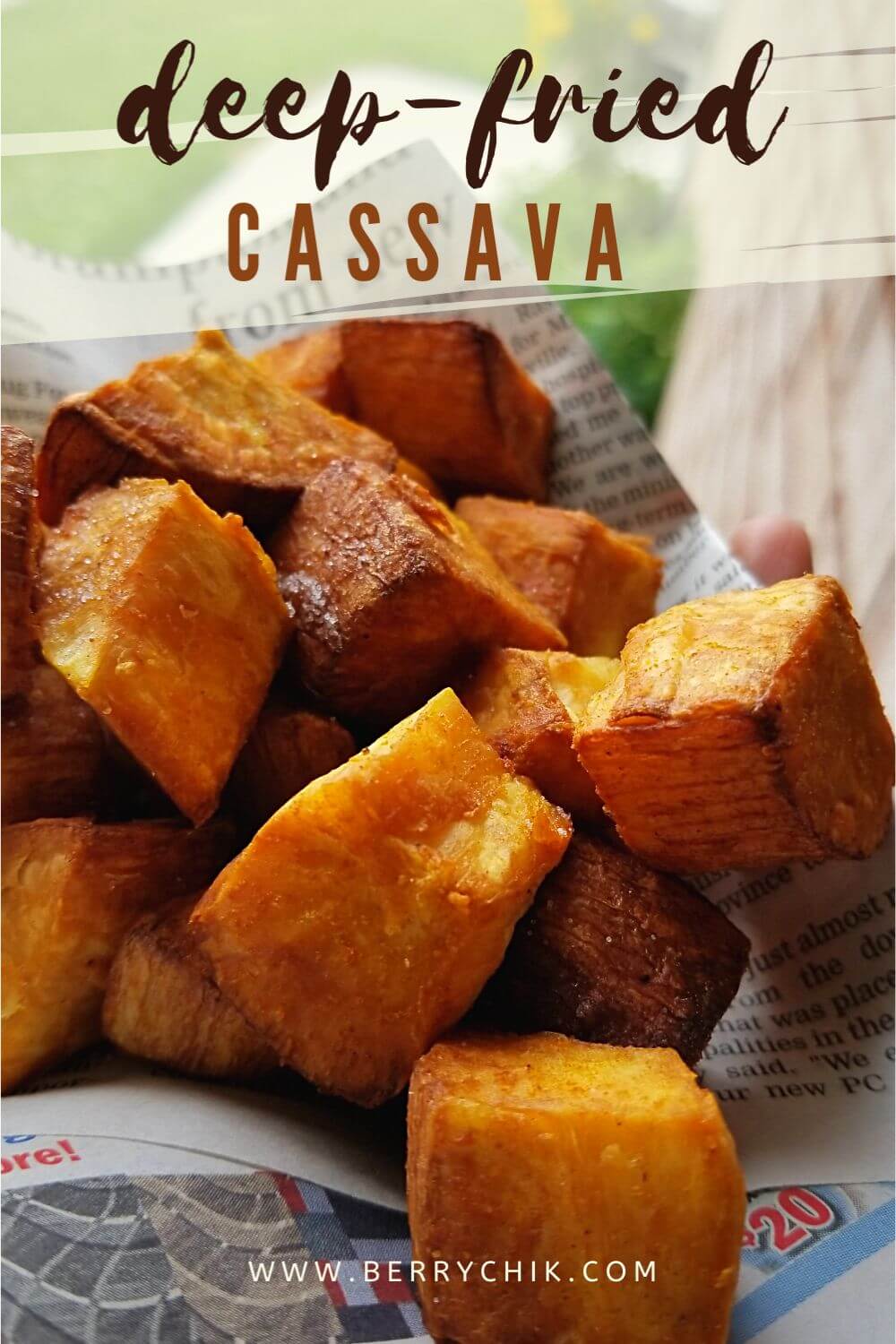 handful of deep fried cassava bites ready to be eaten