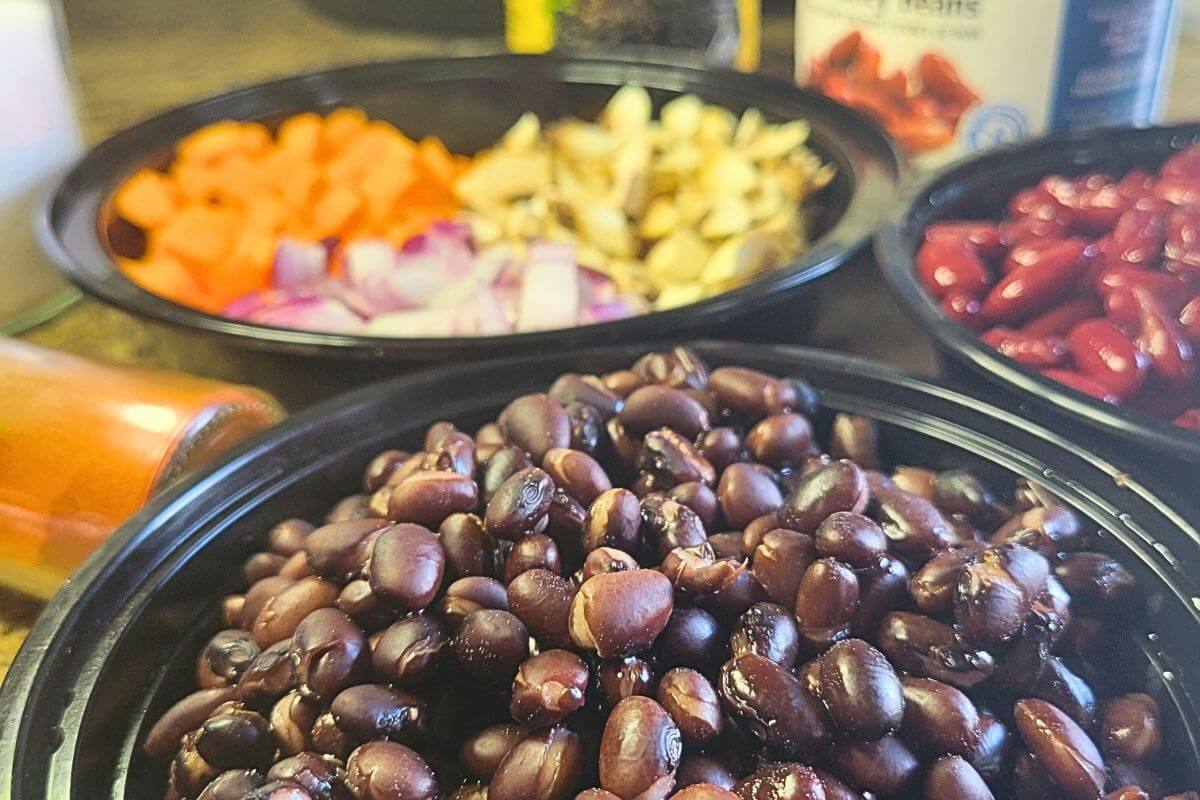  Close-up of chili showing beans, meat, and spices.  