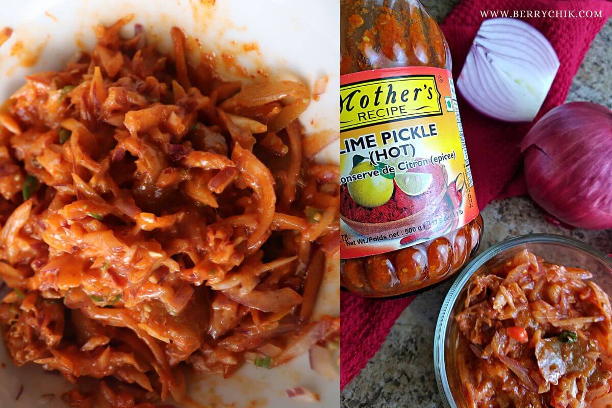 Spicy lime pickle sambal with fresh lime slices on the side