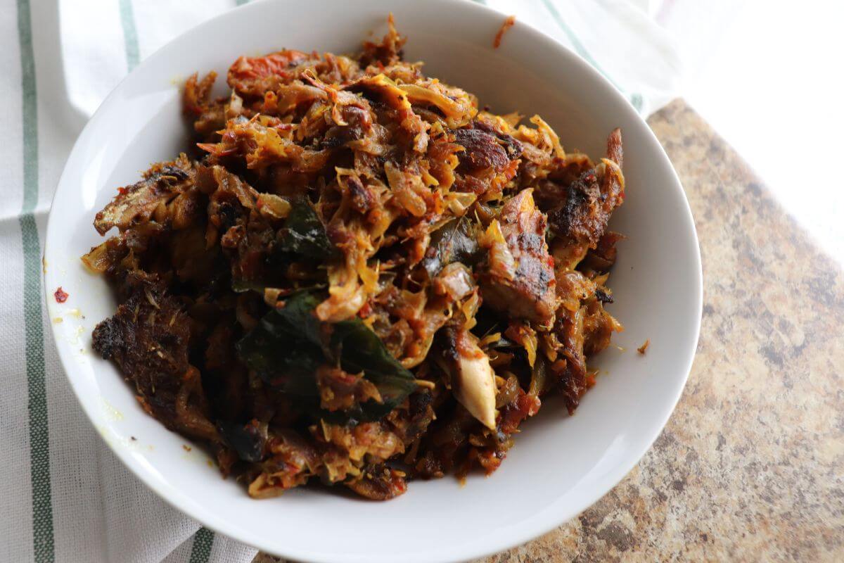 sri lankan tuna fish sambal made and plated ready to enjoy