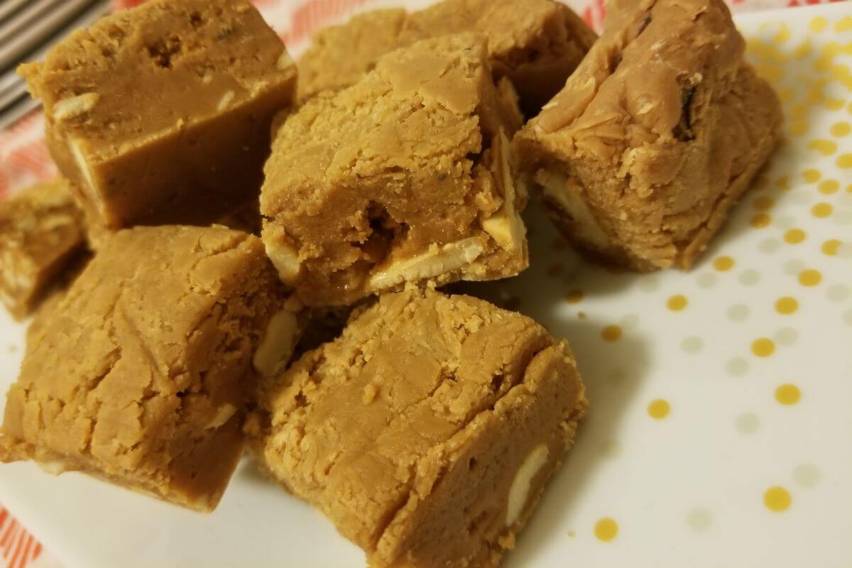 milk toffee platted beautifully on a white plate