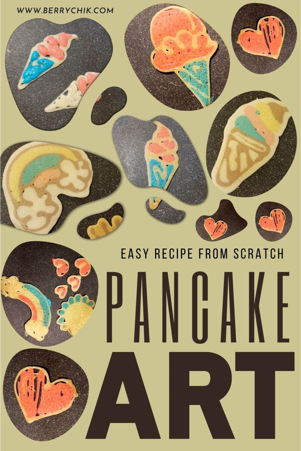 pin image of pancake arts displayed in different shapes and colors