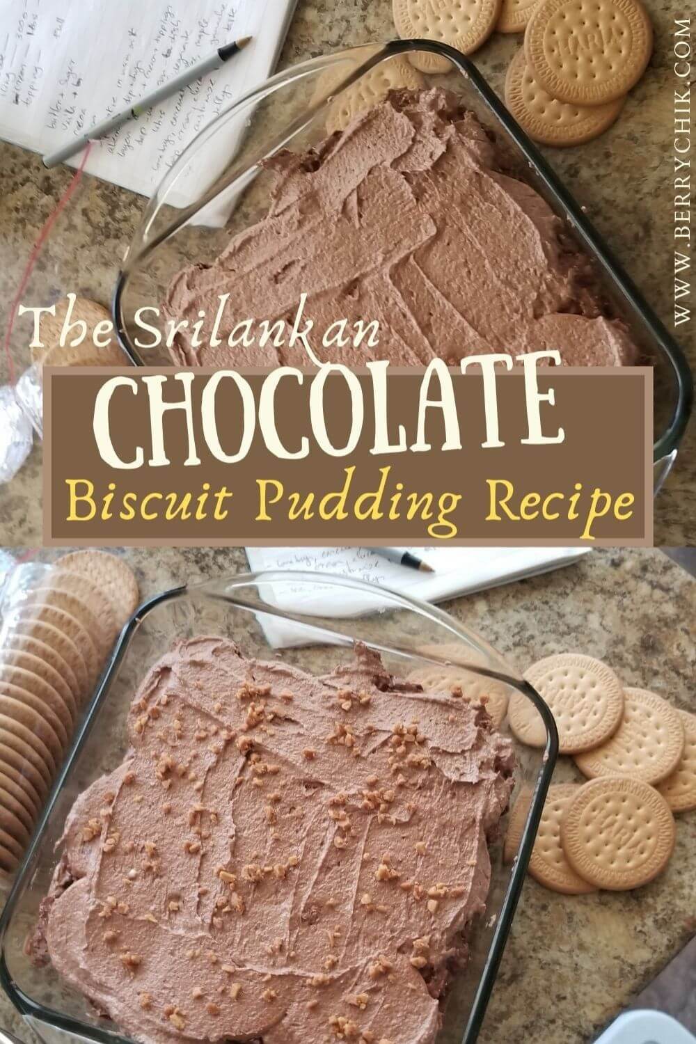 pin image featuring Sri Lankan chocolate biscuit pudding dessert 