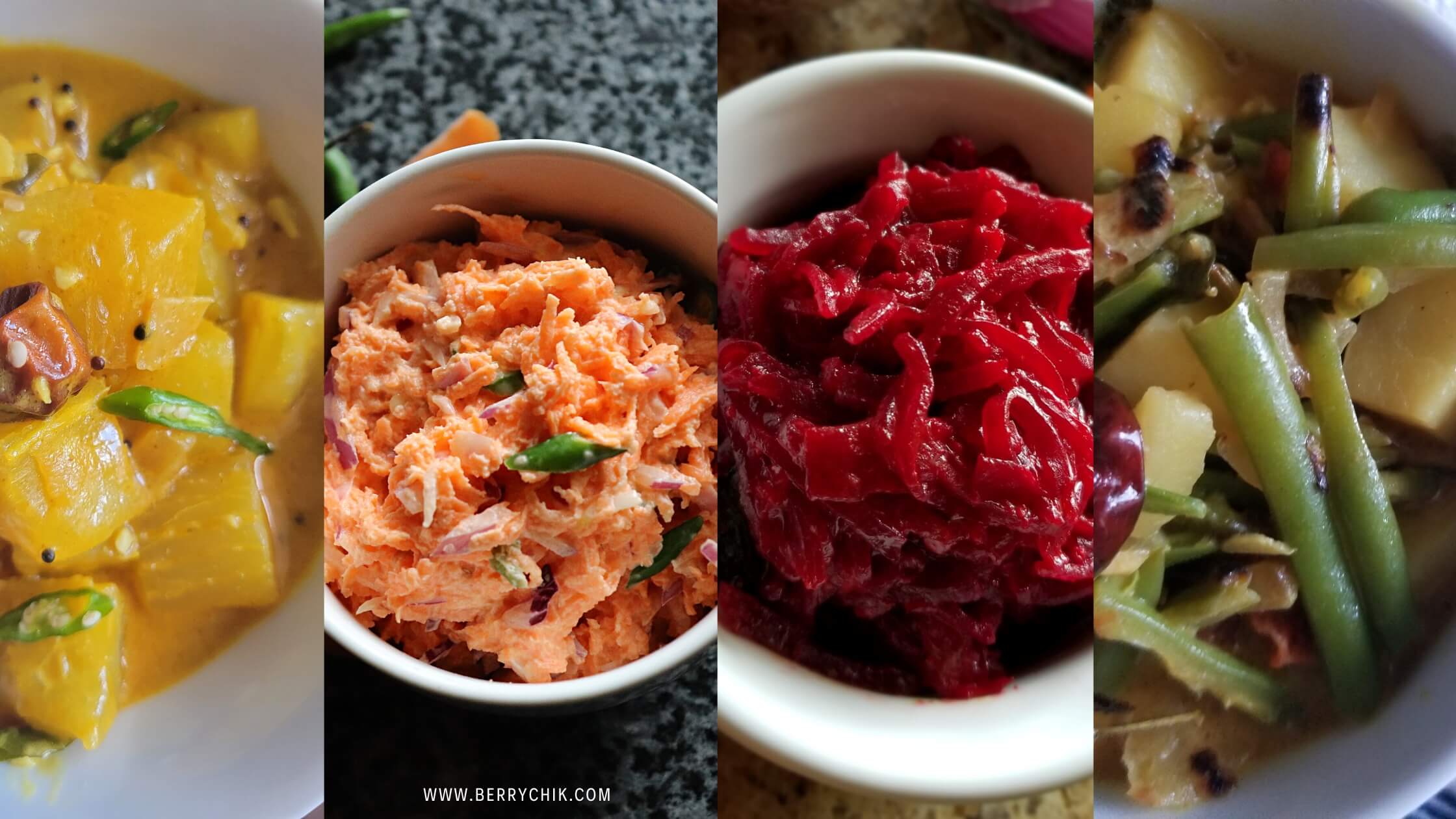 four types of veggie curries to choose for lamprais wrap