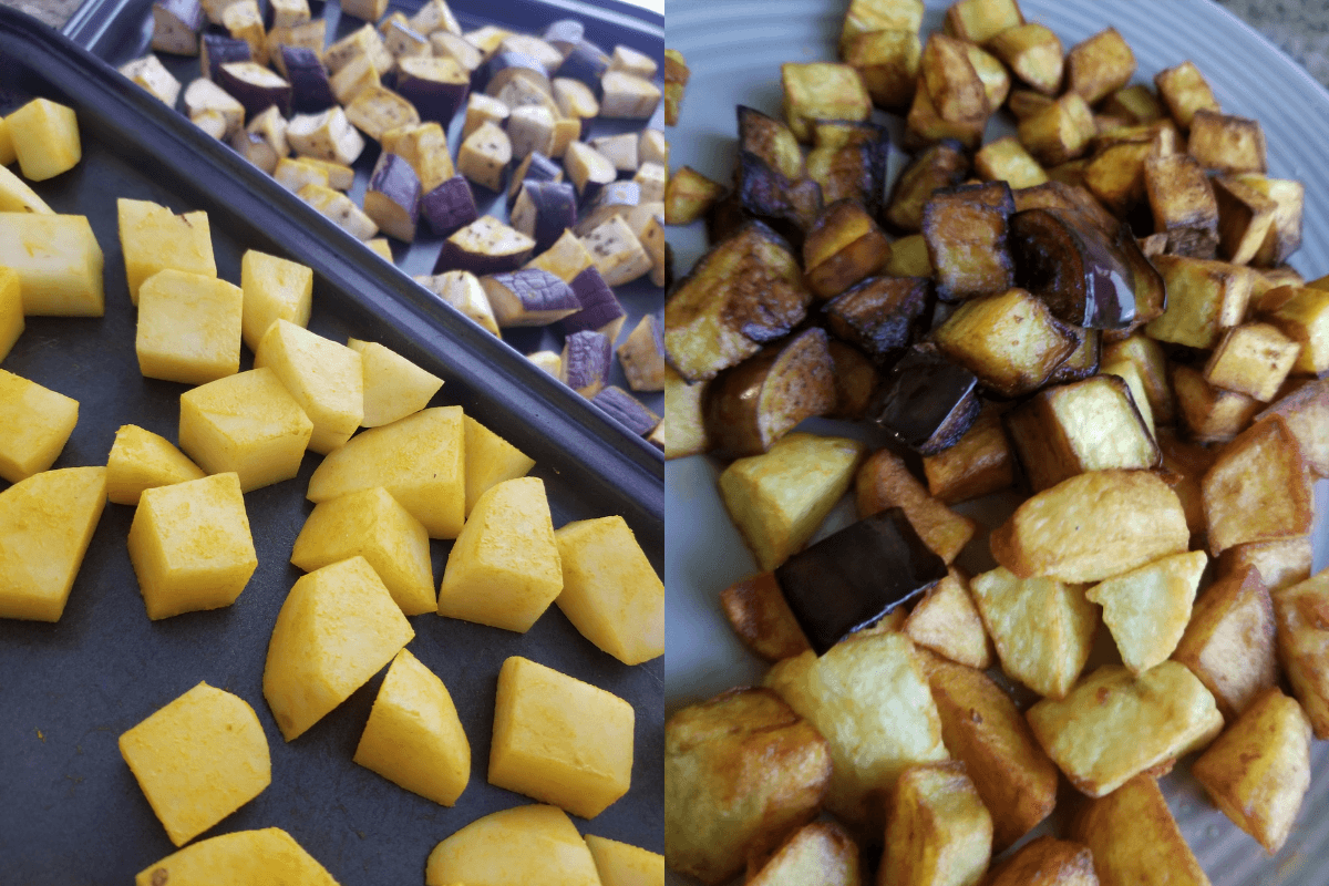 preping vegetables to make eggplant curry