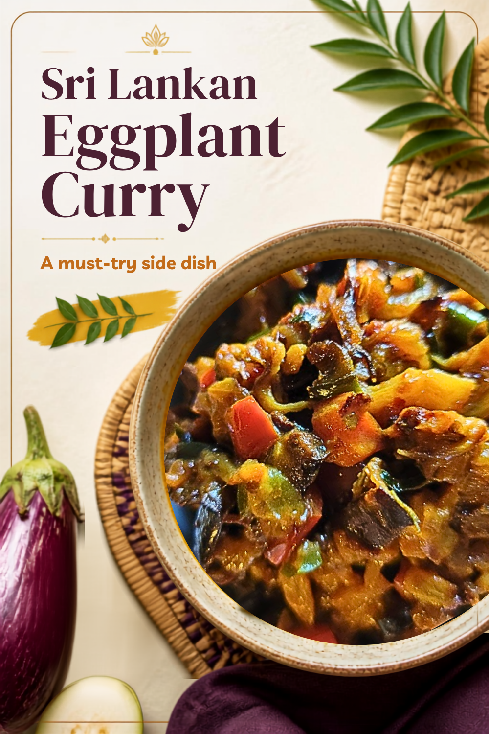 pin image of a sri lankan egglant curry