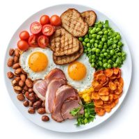 meat-lovers category image featuring a plate loaded with meat and plant-based proteins
